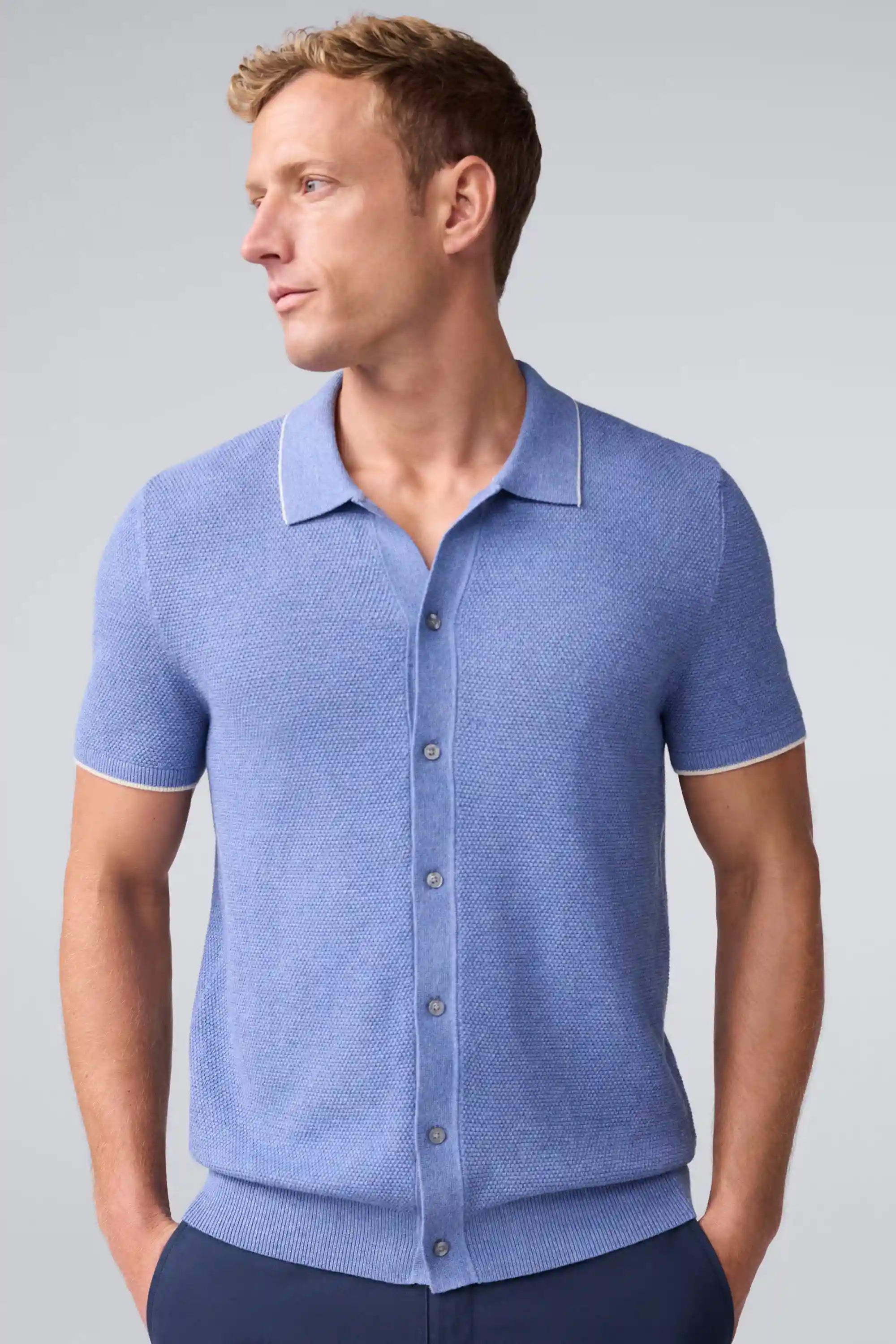 Tech Linen Button Up Sweater Polo