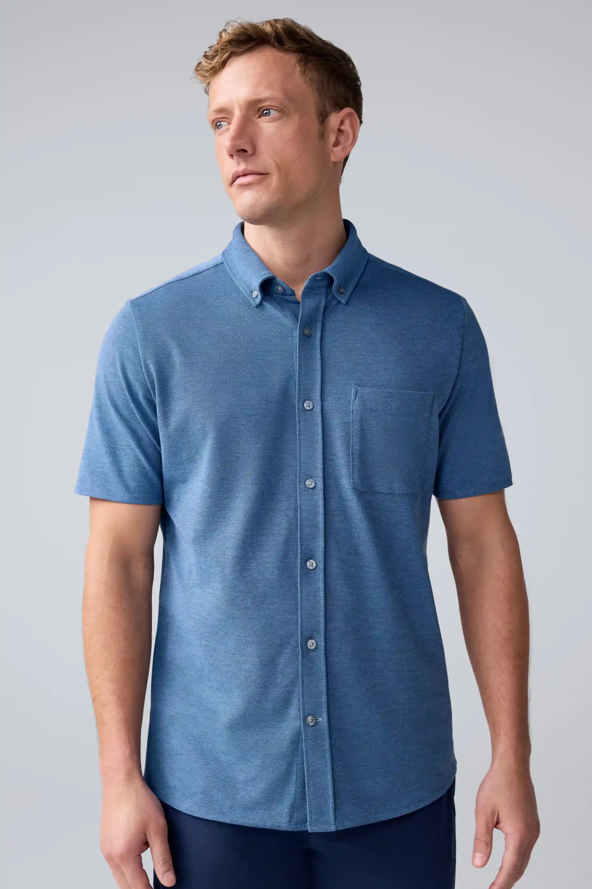 SILVER Pique Short Sleeve Button Up