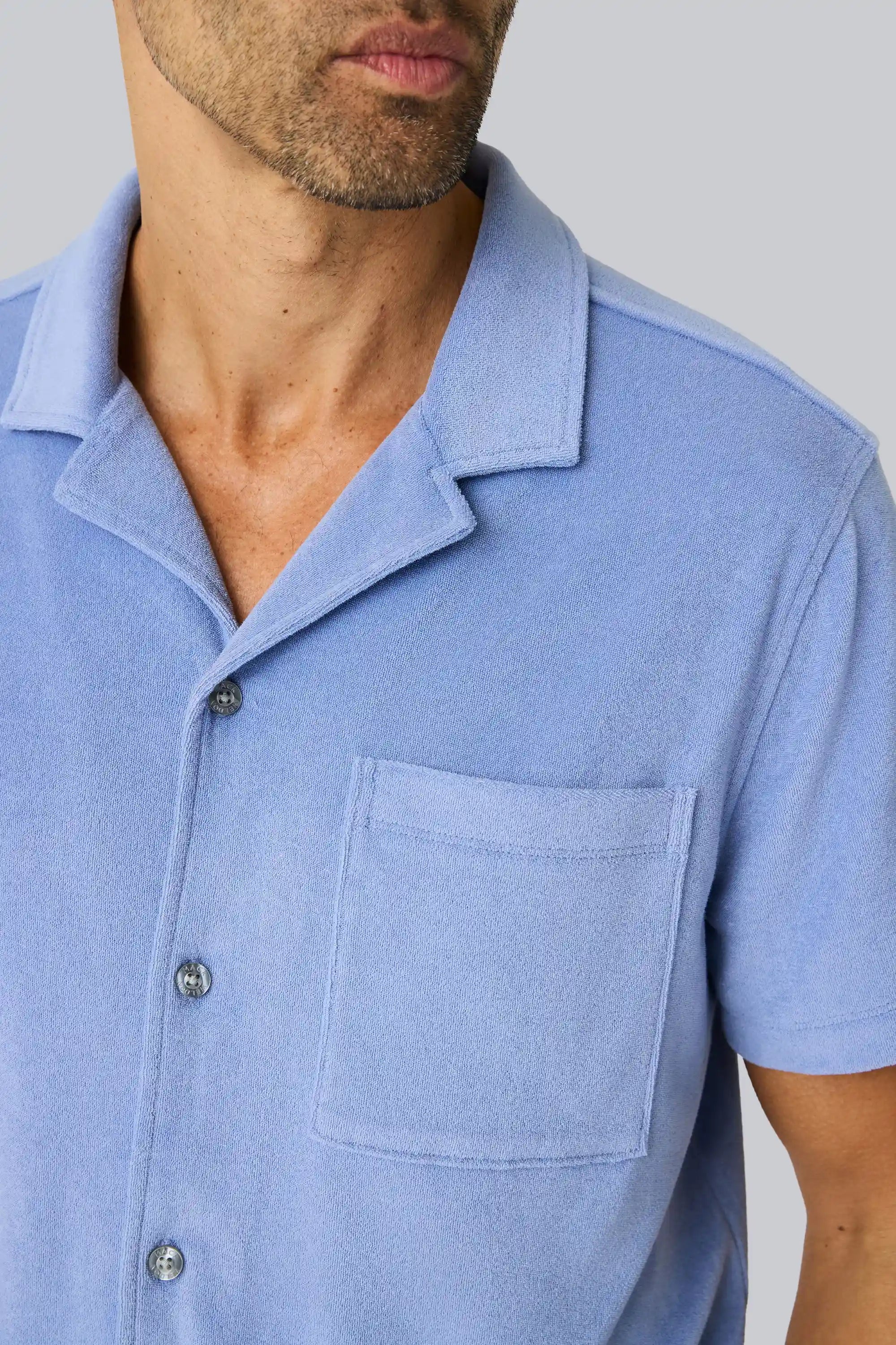 Terry Cloth Short Sleeve Button Up