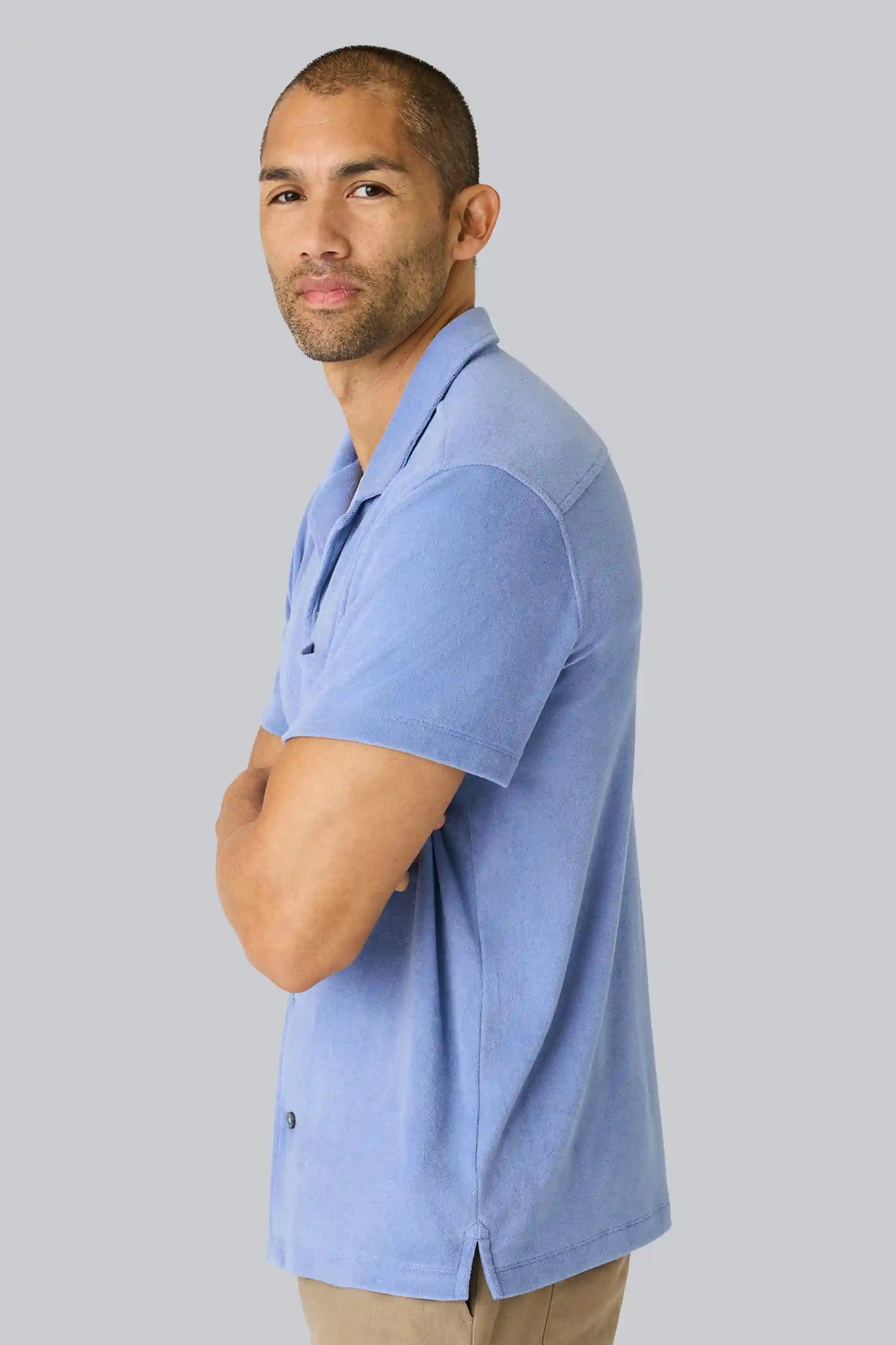 Terry Cloth Short Sleeve Button Up