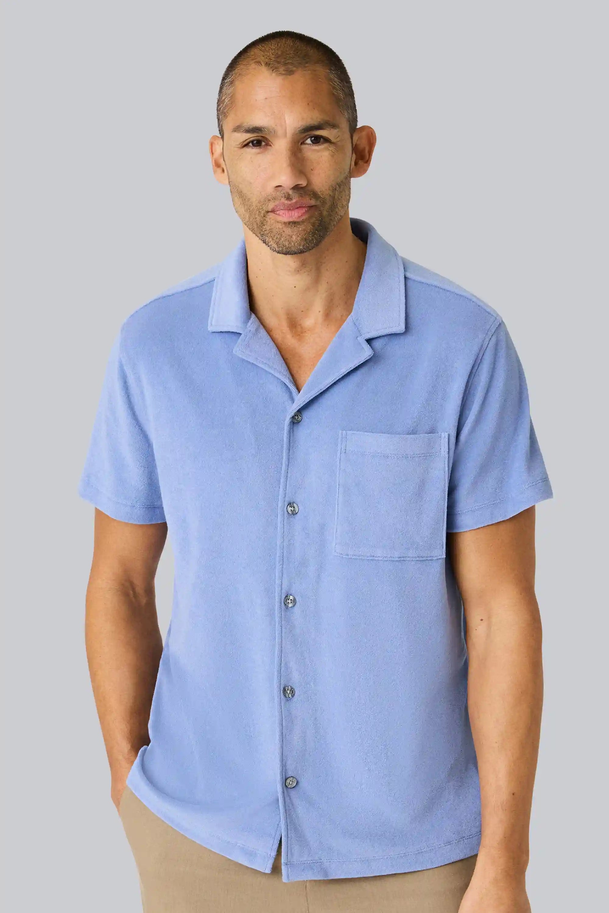 Terry Cloth Short Sleeve Button Up