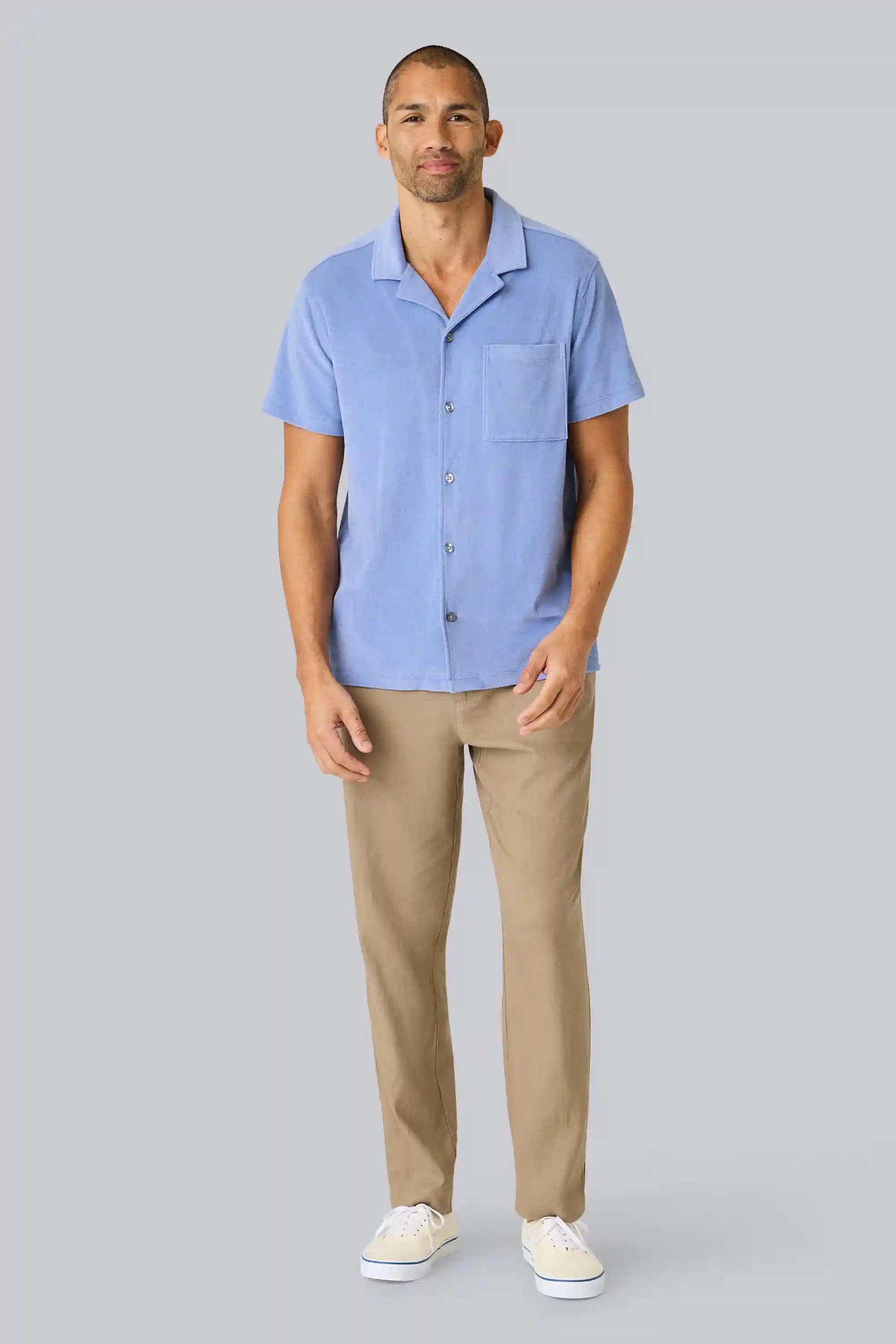 Terry Cloth Short Sleeve Button Up